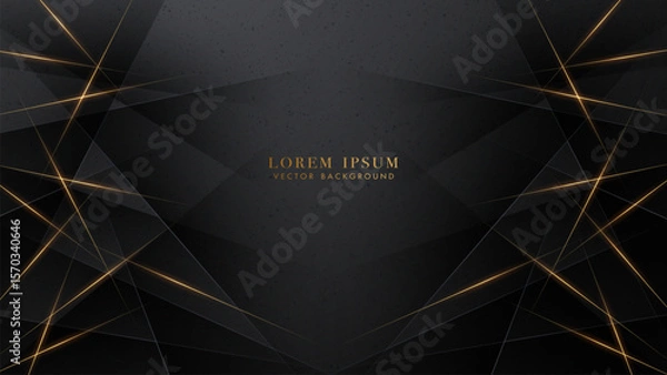 Fototapeta Elegant abstract background with black textured surface, layered geometric elements, and intersecting golden light