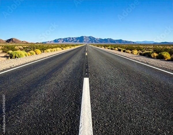 Fototapeta Empty road stretching to distant mountains