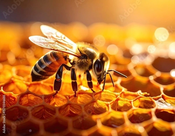 Fototapeta Honeybee on honeycomb (2)