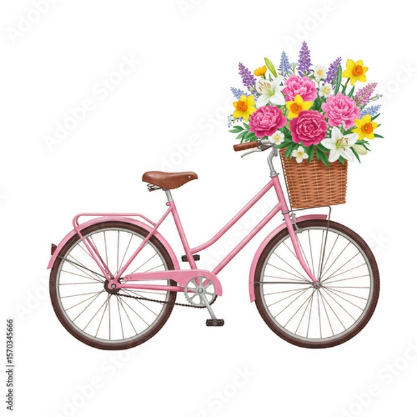Fototapeta Pink Bicycle with Flower Basket Transparent Background Illustration