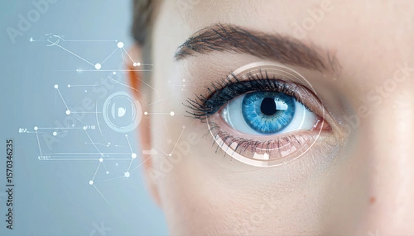 Obraz Close up human eye with hologram data.