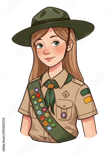Fototapeta Illustration Portrait of a Girl Scout in Uniform with Badges