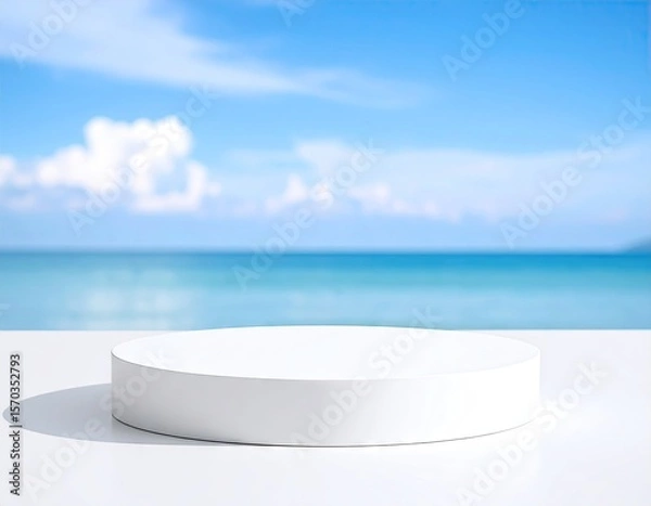 Fototapeta Empty white podium on beach scene