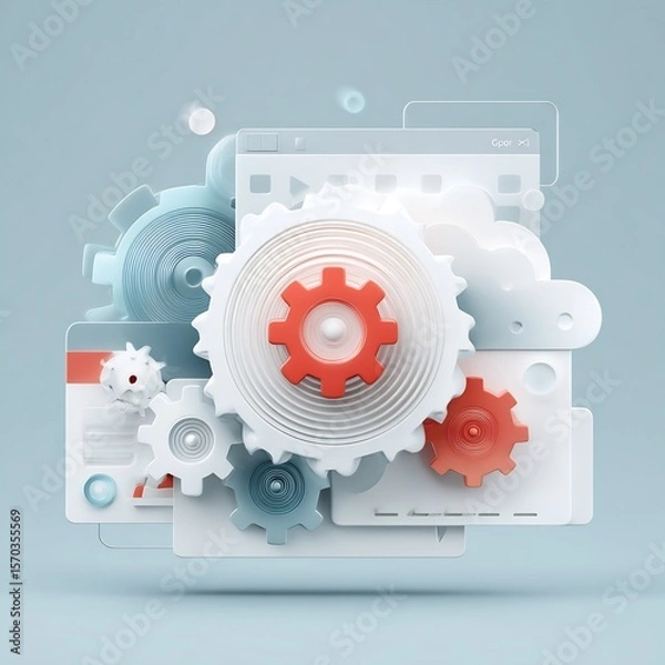 Fototapeta Cloud Computing Concept with Gears and UI Elements