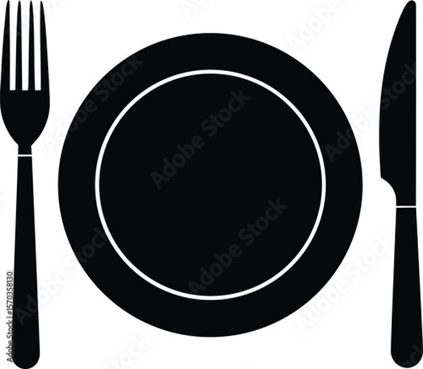 Fototapeta Restaurant tableware outline - Single place setting vector, EPS JPEG PNG