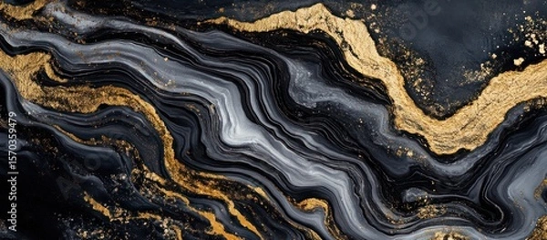 Fototapeta Opulent fluid art texture with gold accents and marble-like striations