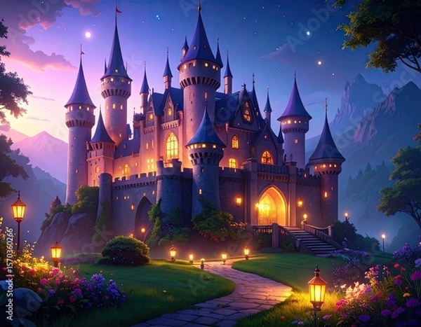 Fototapeta Enchanting castle at twilight