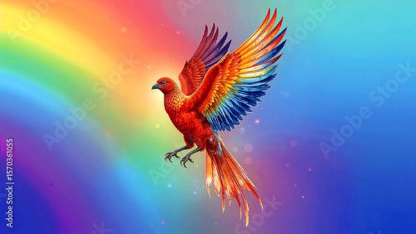 Fototapeta Phoenix soars through a rainbow of hope