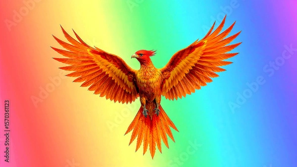 Fototapeta Phoenix soars amidst a rainbow of hope