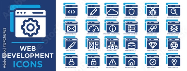 Fototapeta web development, web, business, computer, technology, developer icon set. Outline icons collection. Simple vector illustration	