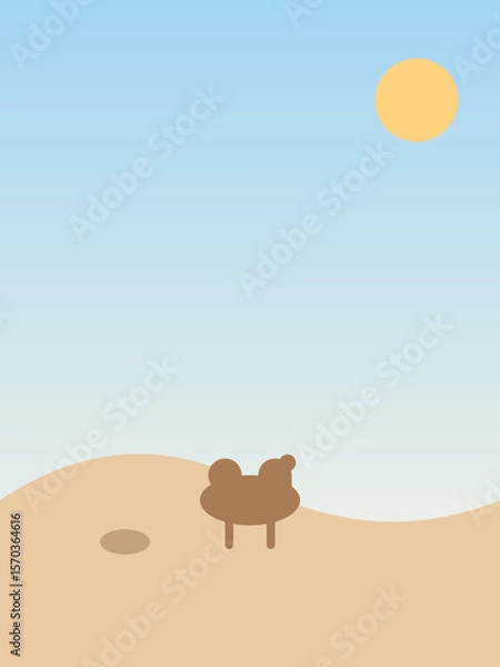 Fototapeta Camel in Desertcore Landscape with Bright Sky in Portrait Format