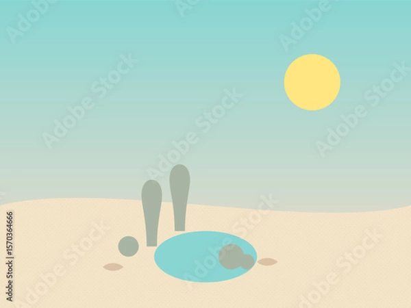 Fototapeta Desertcore Oasis Mirage Vector Illustration