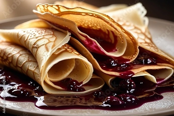 Fototapeta Delicate Rolled Crepes with a Rich Berry Jam Filling