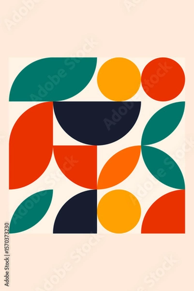 Fototapeta Geometric Bauhaus Posters with Abstract Patterns Vector Mosaic Modern Backgrounds Scandinavian or Swiss Bauhaus Color Art and Shapes Patterns Wall Art Decor Design Vector