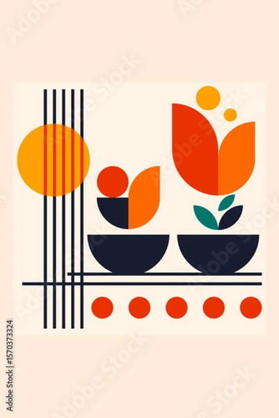 Obraz Geometric Bauhaus Posters with Abstract Patterns Vector Mosaic Modern Backgrounds Scandinavian or Swiss Bauhaus Color Art and Shapes Patterns Wall Art Decor Design Vector