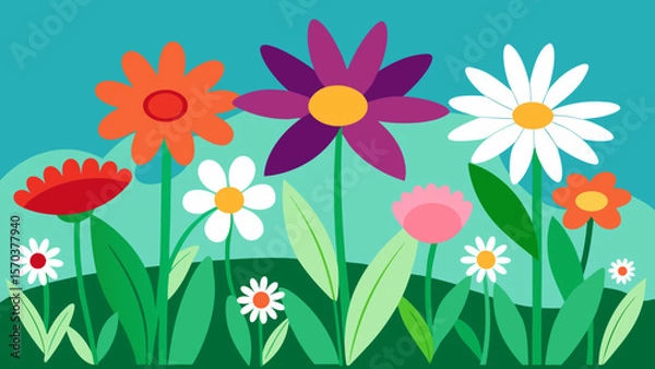 Fototapeta Yellow daisies and chamomile blossom in a seamless vector floral pattern, perfect for a spring nature illustration or summer garden design