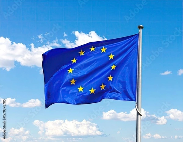 Fototapeta European Union flag waving in a clear sky (2)
