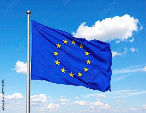 Fototapeta European Union flag waving in a clear sky