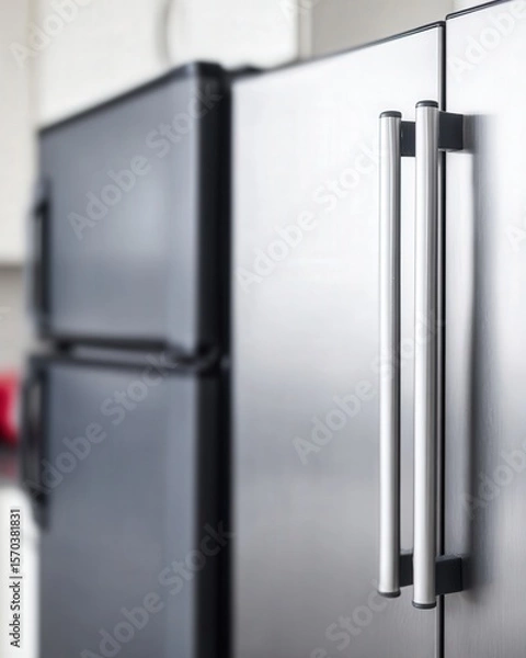 Obraz Futuristic kitchen with nature-inspired appliances, including a fridge using penguin-like insulation, bathed in soft natural light and ultra-clean design.