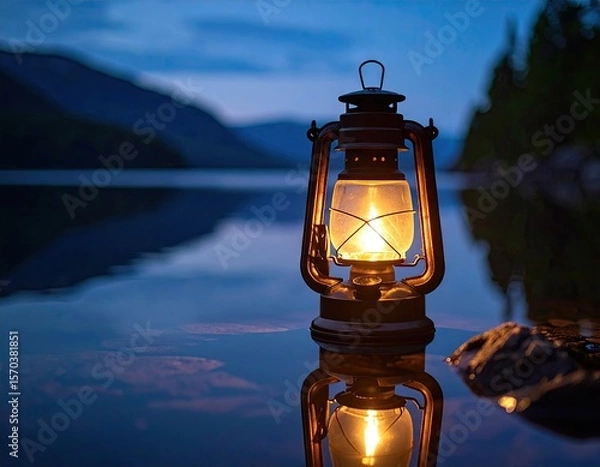 Fototapeta Evening lantern on lake