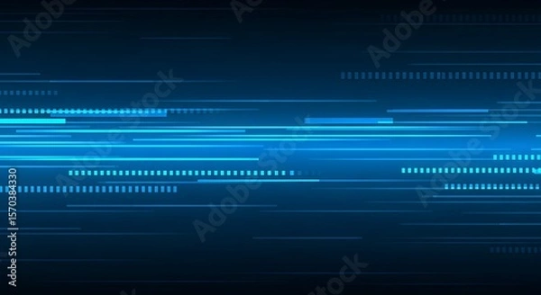 Fototapeta Futuristic Motion Lines: Horizontal Light Streaks on Dark Blue Background wallpaper   Cyber Motion Background: Illuminated Horizontal Lines in Futuristic Style 