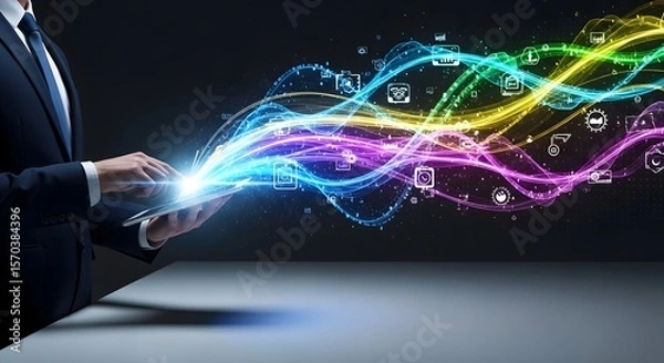 Fototapeta Robotic Finger Touching Digital Globe with Data Visualization Holograms Advanced Robotics and Holographic Data Display for Innovation Concepts