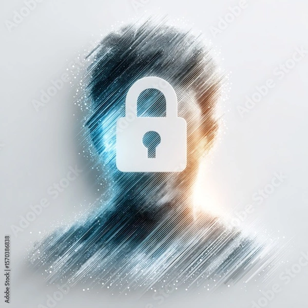 Fototapeta Data Privacy Concept with Face and Padlock Illustration