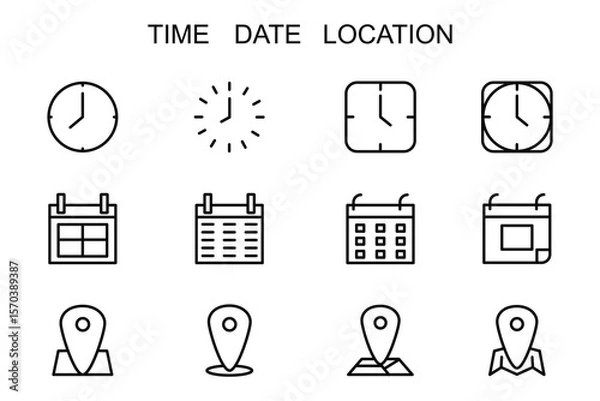 Fototapeta Time date location icon set element