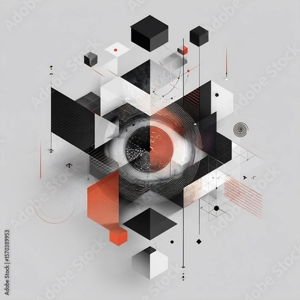 Fototapeta Abstract Geometric Composition with Cubes and Concentric Circles