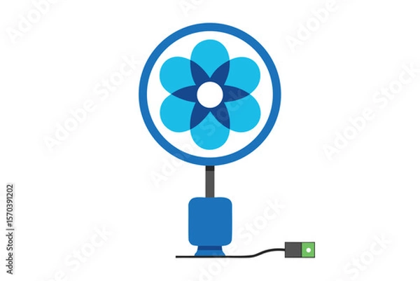 Obraz Stylized blue fan with flower design and power cord