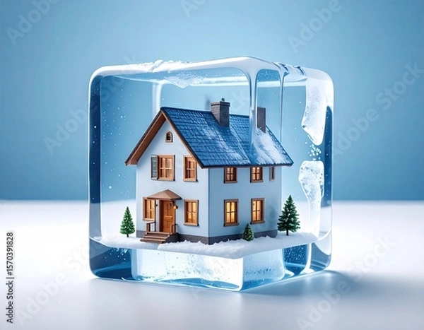 Fototapeta House frozen in ice cube