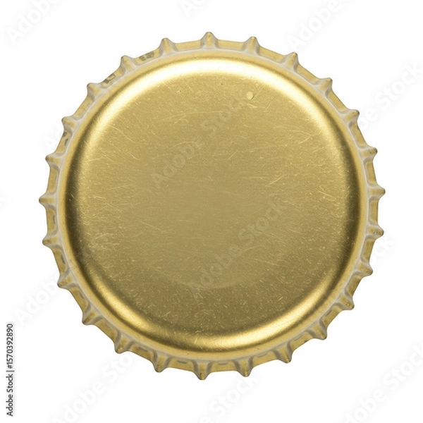 Fototapeta Golden metal bottle cap with serrated edges isolated on transparent background