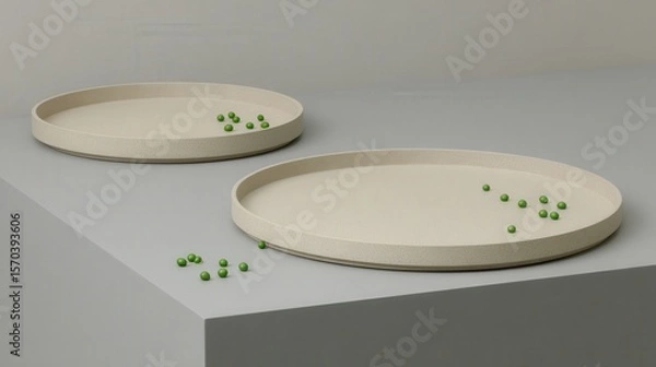 Obraz Macro shot of an artistic dish styled to resemble bacteria or virus cells, plated with fine-dining elegance on a minimalist table in soft lighting.