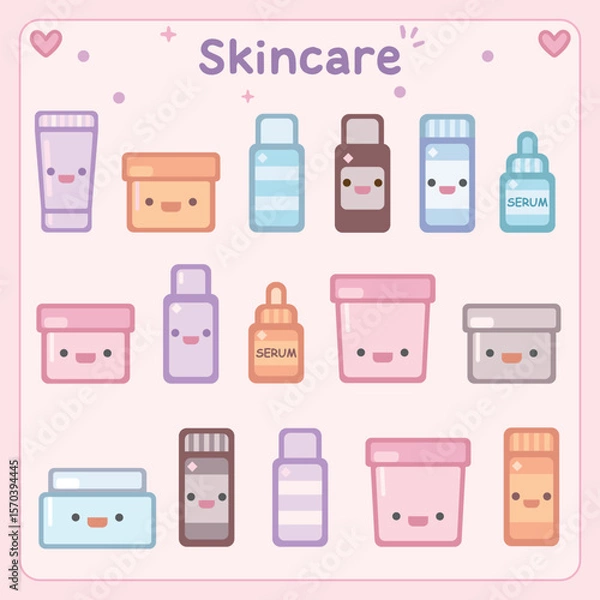 Obraz Skincare set flat design icon vector illustration