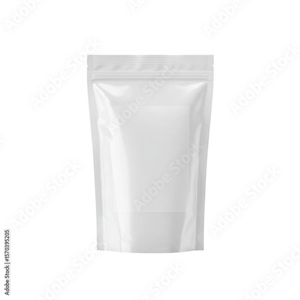 Fototapeta Blank white resealable stand up pouch with zipper closure isolated on transparent background