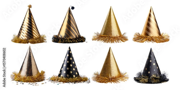 Obraz Set of Festive Party Hats in Gold and Black for Celebrations