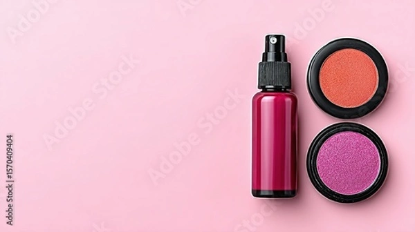 Fototapeta Decorative cosmetic containers on a pastel background.