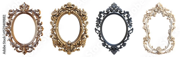 Obraz Vintage Ornate Picture Frames in Different Elegant Styles and Finishes, PNG bundle collection, Isolated on Transparent Background, PNG bundle collection, Isolated on Transparent Background
