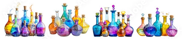 Obraz Colorful Glass Bottles with Colorful Liquids and Mysterious Potions
