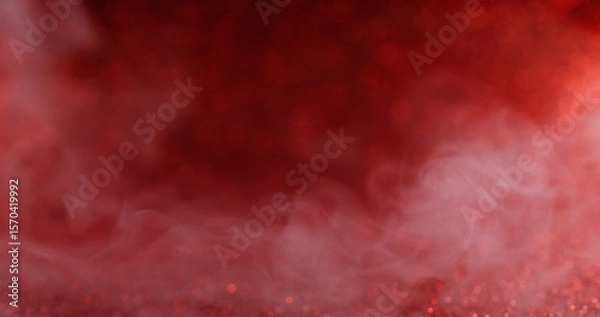 Fototapeta Glitter ink. Cloud fume. Defocused red crimson colorful shiny mist white vapor texture growing on abstract dark black art background.