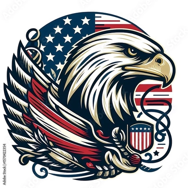 Fototapeta Patriotic eagle head illustration with American flag colors makes a powerful symbol of freedom and national pride.