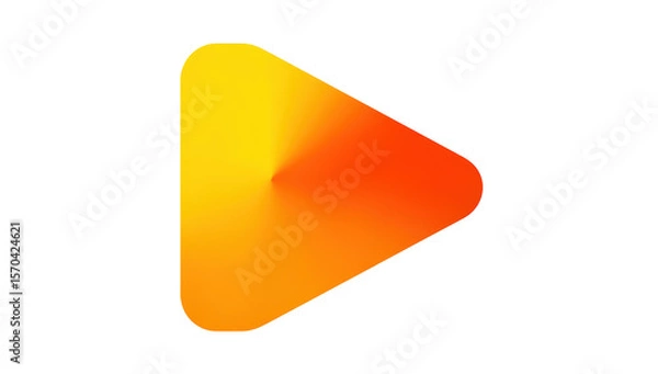Obraz Minimalist triangular icon with orange-yellow gradient and upward arrow direction, isolated element for startup branding, app interfaces and digital presentation slides.

