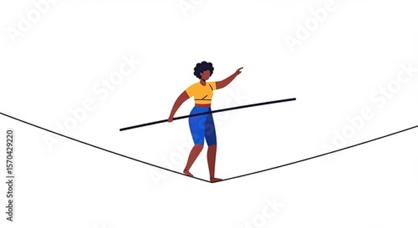 Fototapeta Woman Balancing on a Tightrope with a Pole