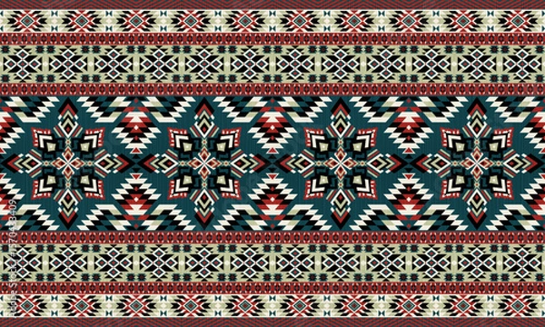 Fototapeta American tribal ethnic native pattern.Traditional Navajo,Aztec,Apache,Southwest and Mexican style fabric pattern.Abstract vector motifs pattern.For fabric,clothing,blanket,carpet,woven,wrap,decoration