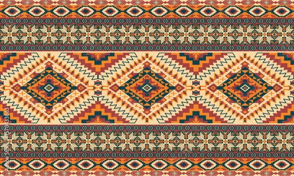 Fototapeta American tribal ethnic native pattern.Traditional Navajo,Aztec,Apache,Southwest and Mexican style fabric pattern.Abstract vector motifs pattern.For fabric,clothing,blanket,carpet,woven,wrap,decoration