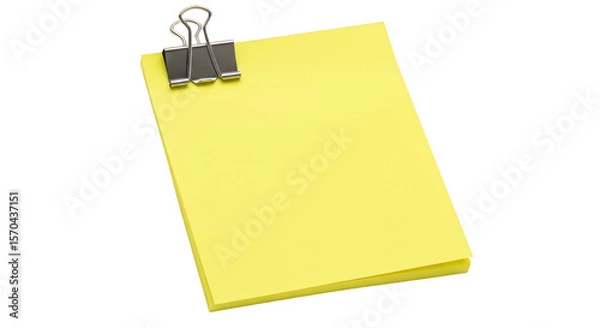 Fototapeta Yellow Sticky Note with Clip Message Reminder on Transparent PNG