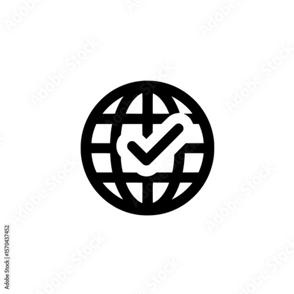 Fototapeta Rounded earth grid icon with a checkmark overlay symbolizing validation and international reach