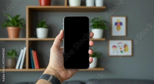Obraz Contemporary Smartphone Mockup in Hand with Interior Design Elements