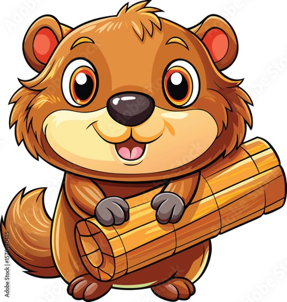 Fototapeta cartoon illustration of a happy groundhog character with a chubby body and rounded features. 