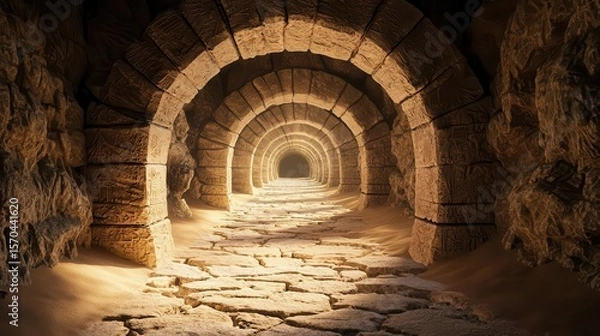 Obraz Underground labyrinth with endless twisting tunnels, ancient carvings, and hidden treasure chests